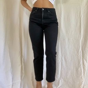 Washed Black Topshop Cropped Mom Jeans